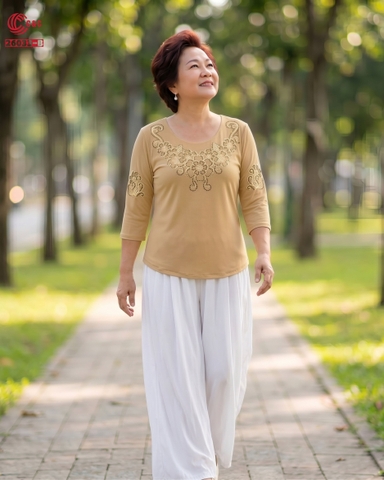 26033 - Round Neck Top Floral Embroidery with Glass Beads