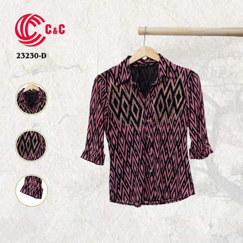 23230 - Rhombus Patterns with Black Embroidery and Rhinestone Detailing