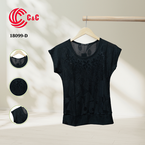 18099 - Embossed Pattern with Crystal Stones and Wide Trim to Conceal Belly Flaws