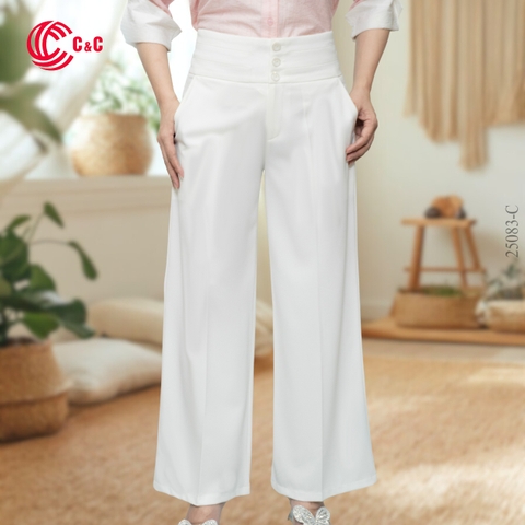 25083 - Palazzo Pants With Three Button Wide Waistband To Conceal Waist Flaws