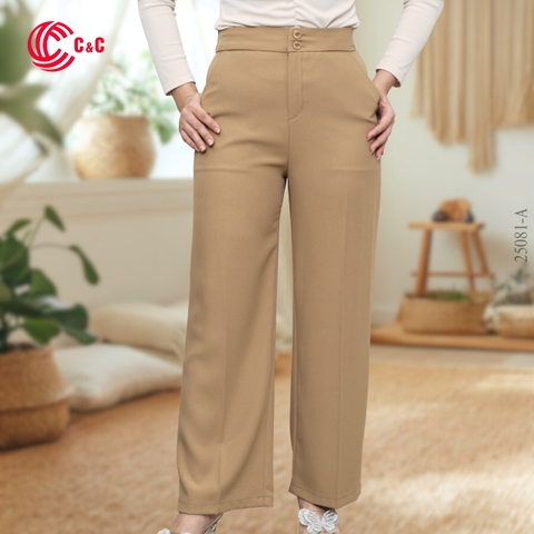 25081 - Straight-Leg Pants with Two Style Buttons Double Waistbands in Matching Color