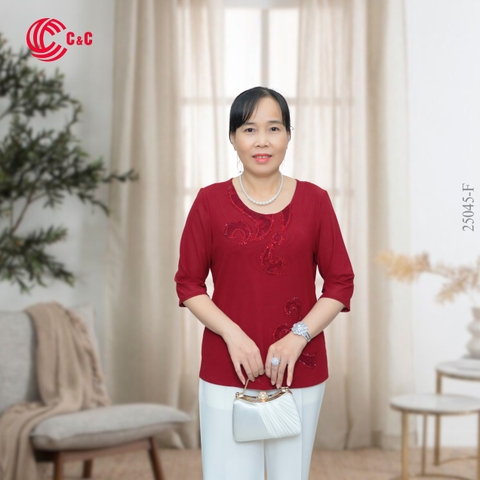 25045 - Round Neck Embroidered Design with Decorative Stones and Lace