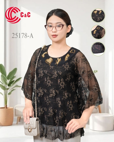25178 - Ethereal Batwing Sleeves Blouse with Luminous Embroidery and Dazzling Stones