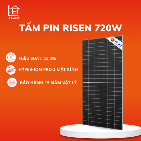 Tấm Pin Năng Lượng Mặt Trời Risen 720W – 2 Mặt Kính