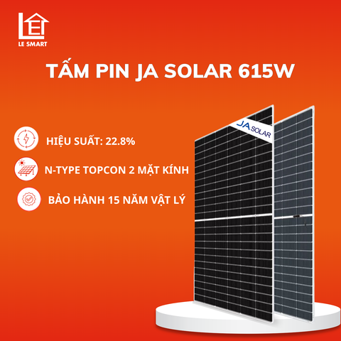 Tấm Pin Năng Lượng Mặt Trời JA Solar 615W – 2 Mặt Kính