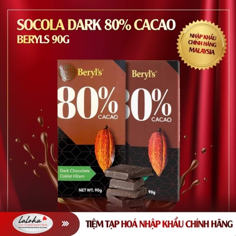 SOCOLA | BERYLS - MALAYSIA | DARK 80% CACAO | 90G