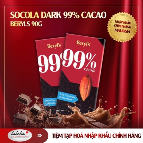 SOCOLA | BERYLS - MALAYSIA | DARK 99% CACA0 | 90G