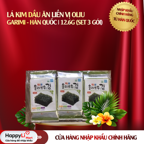 LÁ KIM DẦU ĂN LIỀN VỊ OLIU | GARIMI - HÀN QUỐC | 12.6G (Set 3 gói)