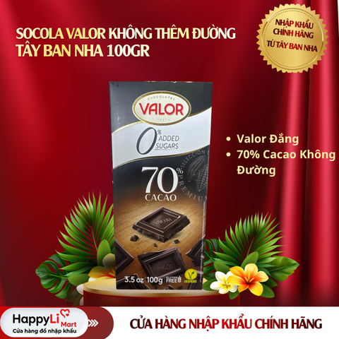 Socola Valor Không Thêm Đường - Tây Ban Nha 100gr