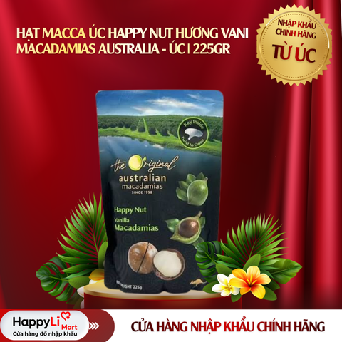 Hạt macca Happy Nut Hương Vani | Macadamias Australia | 225gr