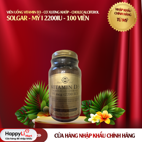 VIÊN UỐNG VITAMIN D3 - CƠ XƯƠNG KHỚP - CHOLECALCIFEROL I SOLGAR - MỸ I 2200IU - 100 VIÊN