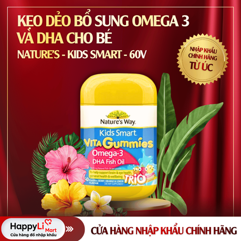 Kẹo dẻo bổ sung Omega 3 và DHA cho bé  | NATURE'S - ÚC | KIDS SMART | 60V