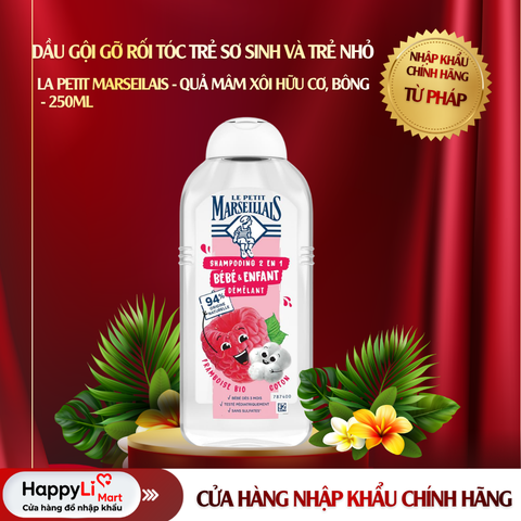 DẦU GỘI GỠ RỐI TÓC TRẺ SƠ SINH | LE PETIT MARSEILLAIS - PHÁP | QUẢ MÂM XÔI HỮU CƠ, BÔNG | 300ML
