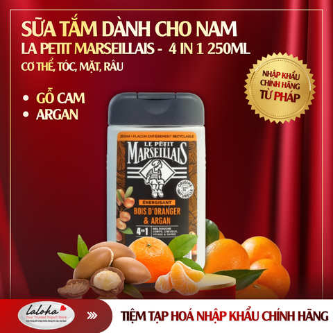 GEL TẮM CHO NAM | LE PETIT MARSEILLAIS - PHÁP | GỖ CAM, DẦU ORGAN | CƠ THỂ, TÓC, MẶT, RÂU | 250ML