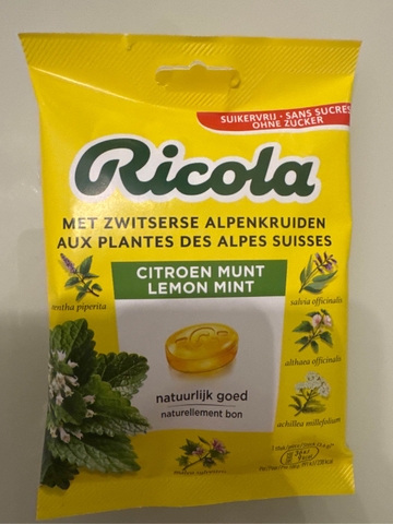 KẸO VỊ BẠC HÀ CHANH KHÔNG ĐƯỜNG | RICOLA - THUỴ SĨ | SUGAR FREE LEMOND MINT CANDY | 75GR