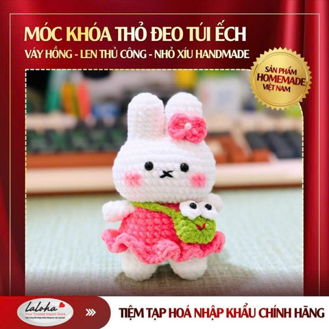 MÓC KHÓA THỎ ĐEO TÚI ẾCH - HỒNG | HANDMADE
