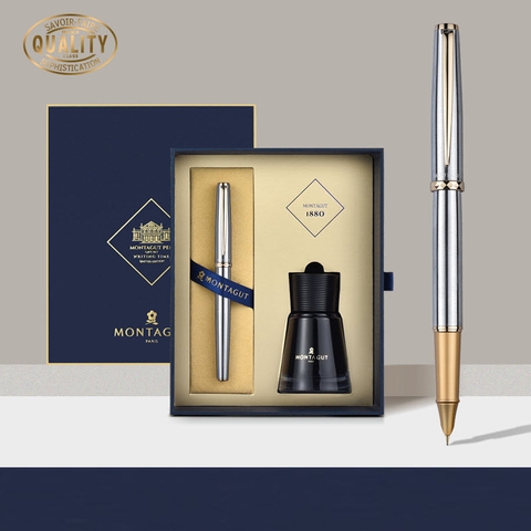 Bút ký Montagut mạ vàng 14k màu bạc sang trọng MT100-03