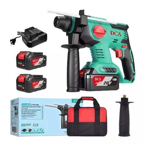 Máy Khoan Bê Tông Dùng Pin DCA ADZC22 (TYPE BM) BLDC - Thân Máy, 2 Pin 20V 4ah, Sạc, Hộp Nhựa