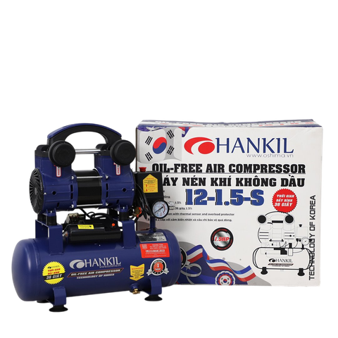 nén khí HANKIL 12-1.5-S 1.5HP Xanh Điện 1 pha (Không dầu,nhanh,dây đồng)