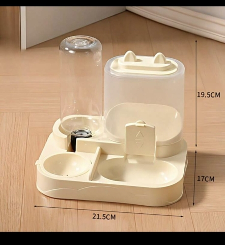 Bộ bình nước và khay hạt tự động hình con mèo vàng