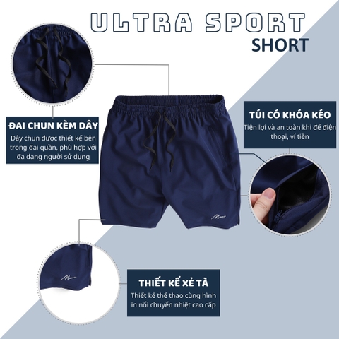 Quần short thể thao nam Ultra Short DATAMAN, co giãn, có khoá kéo năng động, in nổi chữ MAN - QS22-02