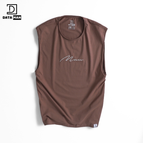Áo thun TANKTOP nam DATAMAN, ngực thêu chữ Man, cổ tròn, form oversize, chất cotton co giãn 4 chiều- TANKTOPDT22-01