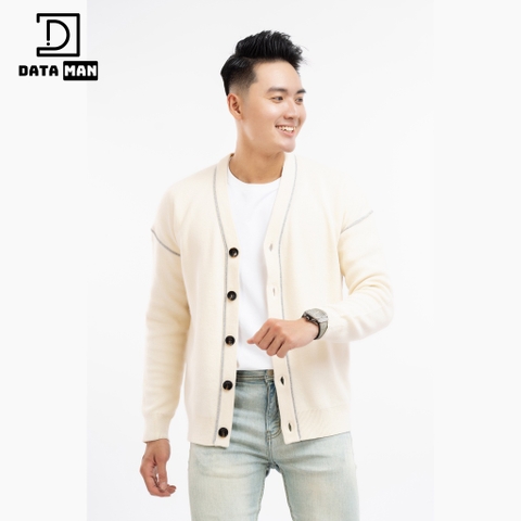 Áo Cardigan len nam DATAMAN, cổ chữ V, mở 5 khuy, chất len lông thỏ dày dặn, có viền trang trí phong cách Hàn Quốc DT31