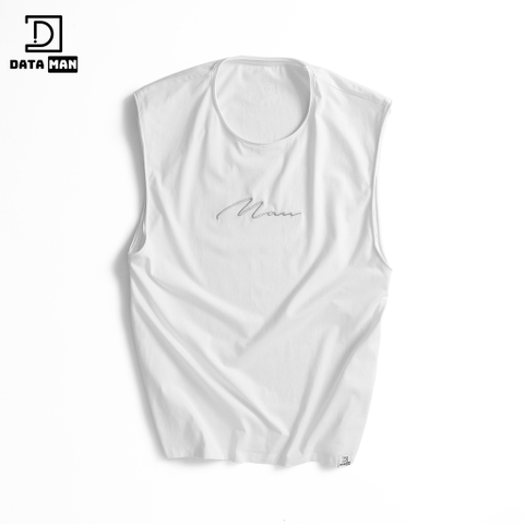 Áo thun TANKTOP nam DATAMAN, ngực thêu chữ Man, cổ tròn, form oversize, chất cotton co giãn 4 chiều- TANKTOPDT22-01