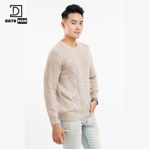 Áo len nam DATAMAN, cổ tròn, hoạ tiết vặn thừng cable-knit, chất liệu len lông cừu cao cấp, dày dặn, mềm mại - DT20