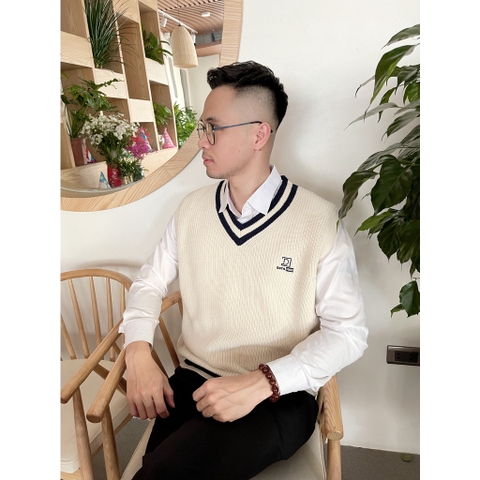 Áo gile len nam DATAMAN cao cấp, form rộng, unisex, thêu logo ở ngực, chất liệu len len lông cừu, style Hàn Quốc -  DT51