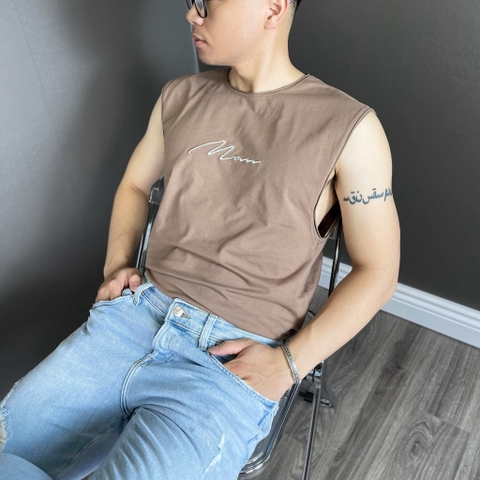 Áo thun TANKTOP nam DATAMAN, ngực thêu chữ Man, cổ tròn, form oversize, chất cotton co giãn 4 chiều- TANKTOPDT22-01