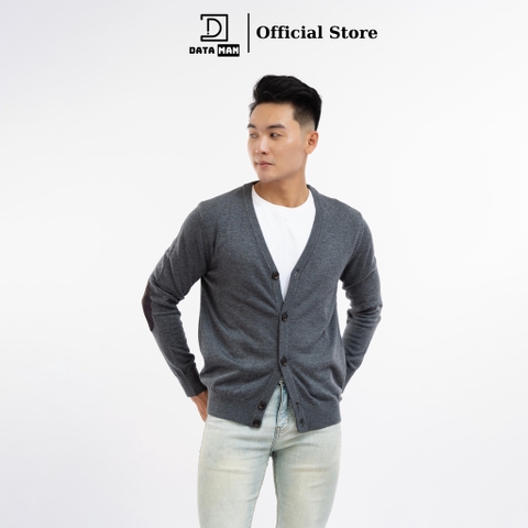 Áo CARDIGAN nam mỏng, mở khuy, cổ chữ V, đáp da lộn khuỷu tay, chất cotton mềm mịn, KHÔNG BAI XÙ - DT22-03
