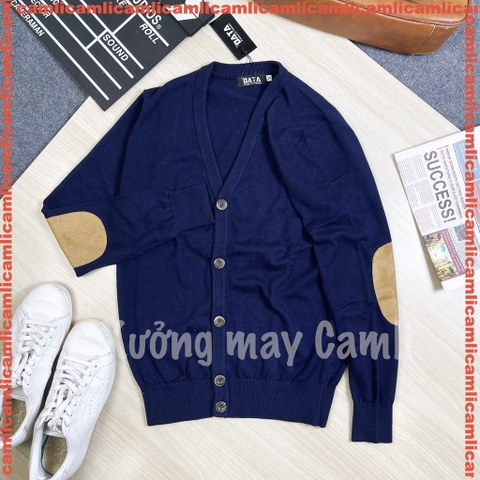 Áo CARDIGAN nam mỏng, mở khuy, cổ chữ V, đáp da lộn khuỷu tay, chất cotton mềm mịn, KHÔNG BAI XÙ - DT22-03