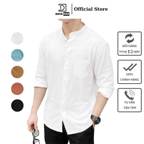 Áo Sơ Mi Đũi Nam Cao Cấp DATAMAN dài tay, cổ tàu dáng rộng trẻ trung, chất liệu đũi xước mềm nhẹ - SMDT22-01