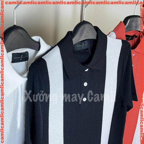 Áo thun POLO kẻ sọc dệt kim mùa hè nam, tay ngắn, mỏng nhẹ, thoáng mát phong cách Hàn Quốc