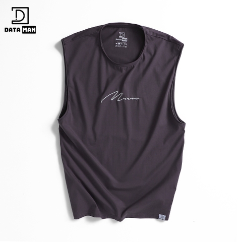 Áo thun TANKTOP nam DATAMAN, ngực thêu chữ Man, cổ tròn, form oversize, chất cotton co giãn 4 chiều- TANKTOPDT22-01