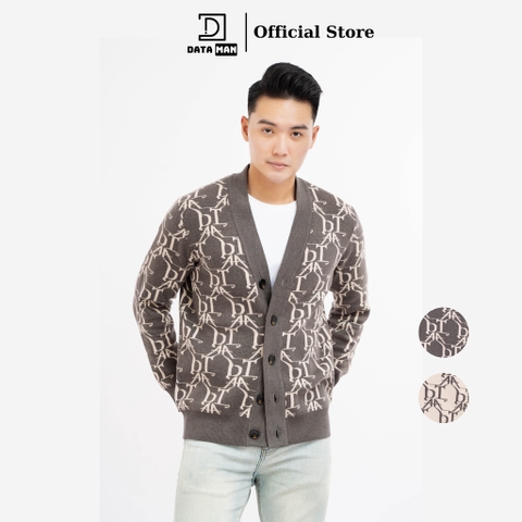 Áo Cardigan nam DATAMAN, len dệt Jacquard họa tiết Monogram DATA thời thượng, chất len dày dặn, siêu mềm mịn - DT22