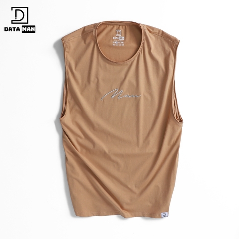 Áo thun TANKTOP nam DATAMAN, ngực thêu chữ Man, cổ tròn, form oversize, chất cotton co giãn 4 chiều- TANKTOPDT22-01
