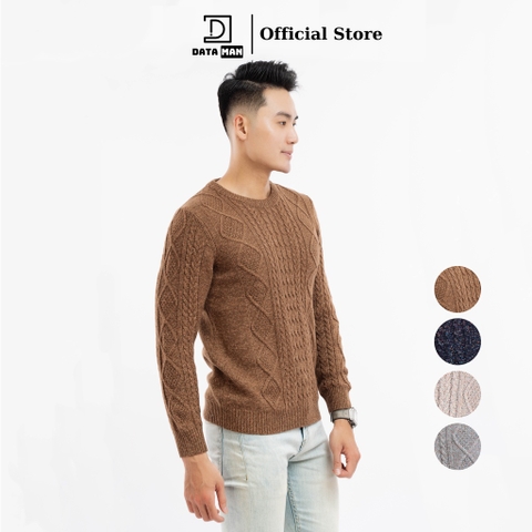 Áo len nam DATAMAN, cổ tròn, hoạ tiết vặn thừng cable-knit, chất liệu len lông cừu cao cấp, dày dặn, mềm mại - DT20