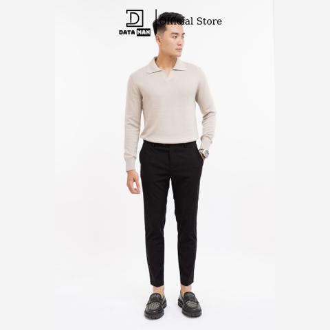 Áo Polo nam dài tay DATAMAN dệt kim, phong cách Hàn Quốc vải cotton chải kĩ mềm mịn, không bai xù, bo tay bo gấu - DT28