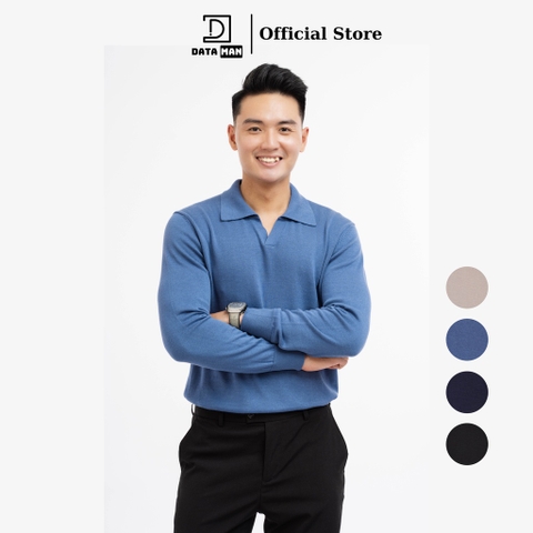 Áo Polo nam dài tay DATAMAN dệt kim, phong cách Hàn Quốc vải cotton chải kĩ mềm mịn, không bai xù, bo tay bo gấu - DT28