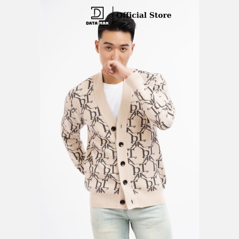 Áo Cardigan nam DATAMAN, len dệt Jacquard họa tiết Monogram DATA thời thượng, chất len dày dặn, siêu mềm mịn - DT22