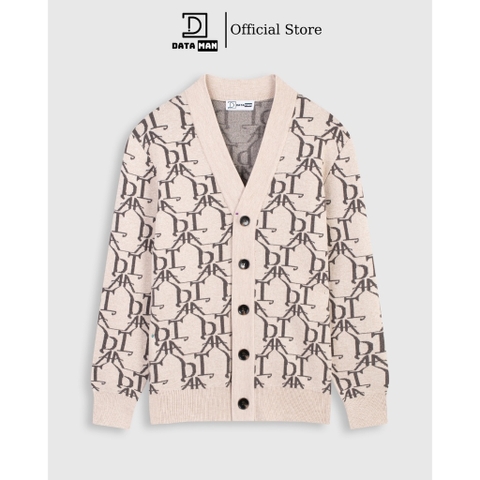 Áo CARDIGAN nam có túi, form rộng họa tiết monogram DATAMAN, chất liệu len lông cừu - DT22-23