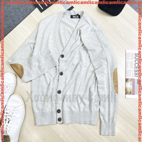 Áo CARDIGAN nam mỏng, mở khuy, cổ chữ V, đáp da lộn khuỷu tay, chất cotton mềm mịn, KHÔNG BAI XÙ - DT22-03