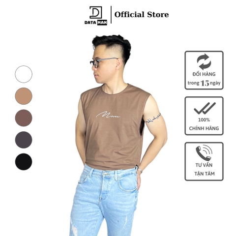 Áo thun TANKTOP nam DATAMAN, ngực thêu chữ Man, cổ tròn, form oversize, chất cotton co giãn 4 chiều- TANKTOPDT22-01