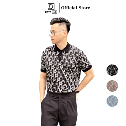 Áo POLO nam DATAMAN dệt kim, họa tiết MONOGRAM trẻ trung, chất liệu Mongtoghi mềm, nhẹ - POLODT22-02