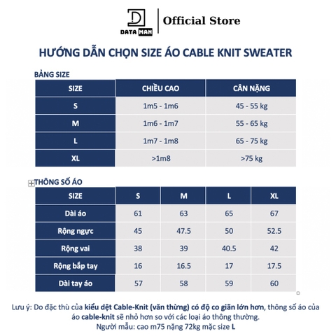 Áo len nam DATAMAN, cổ tròn, hoạ tiết vặn thừng cable-knit, chất liệu len lông cừu cao cấp, dày dặn, mềm mại - DT20
