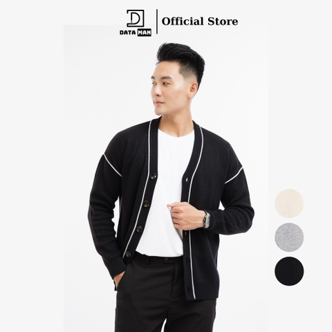 Áo Cardigan len nam DATAMAN, cổ chữ V, mở 5 khuy, chất len lông thỏ dày dặn, có viền trang trí phong cách Hàn Quốc DT31