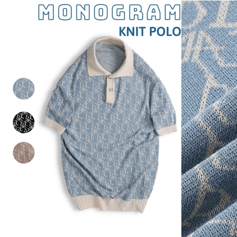 Áo POLO nam DATAMAN dệt kim, họa tiết MONOGRAM trẻ trung, chất liệu Mongtoghi mềm, nhẹ - POLODT22-02