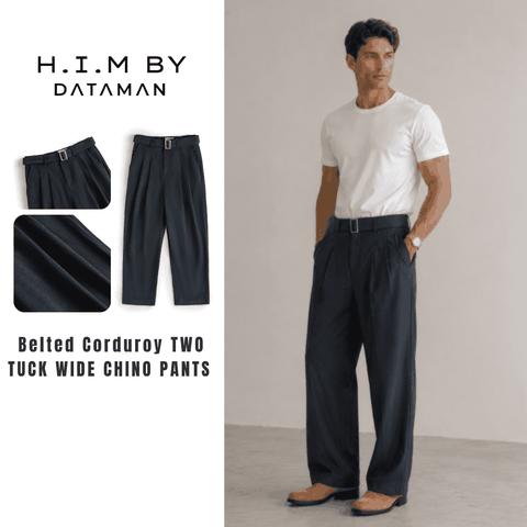 Belted Corduroy TWO TUCK WIDE CHINO PANTS - H.I.M STUDIO